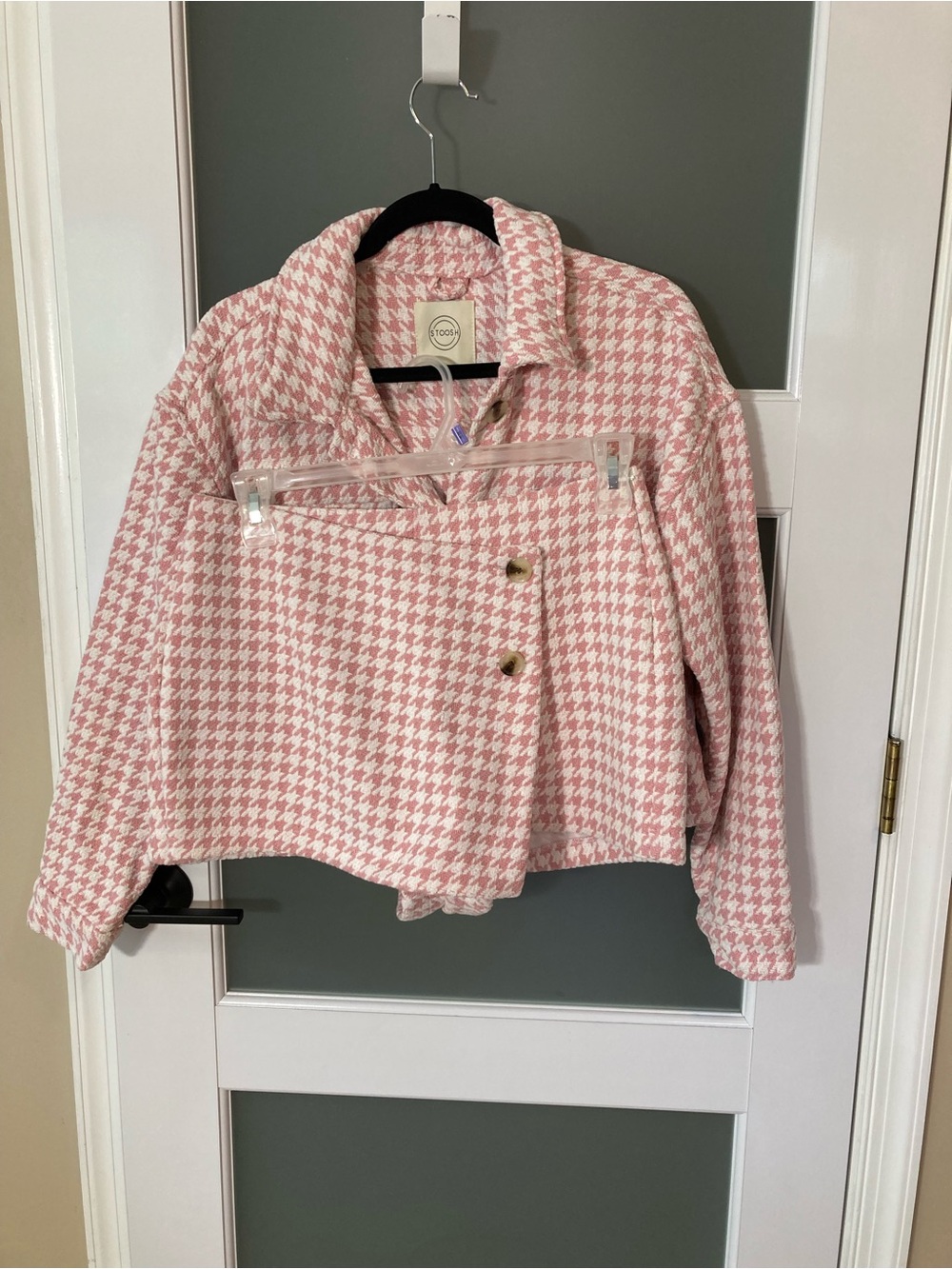 Stoosh Pink and White Houndstooth Matching Skort and Cropped Jacket SET - M